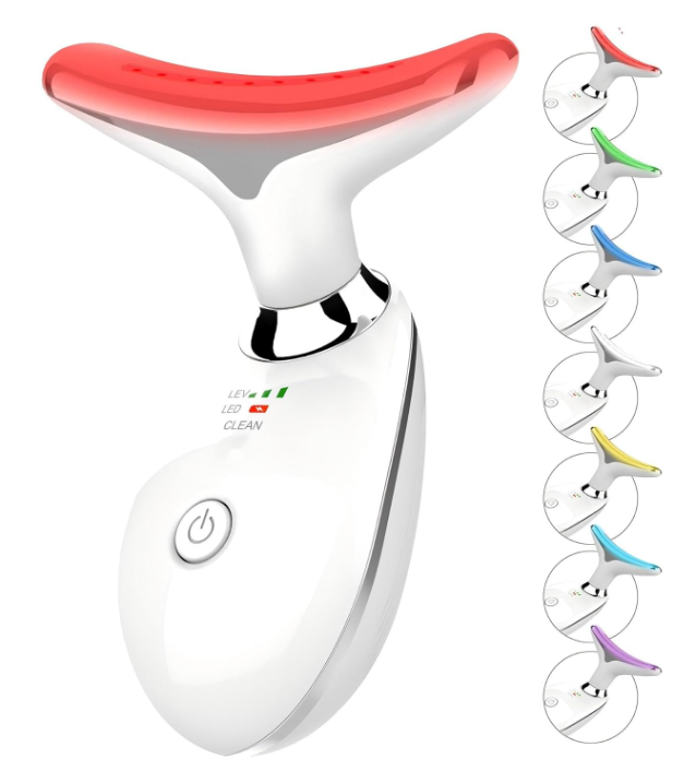 ELISHINE 7 Color Face and Neck Massager Light Therapy, Red Light Based Facial Massager for Skin Care, Smoothing, Firming (White)