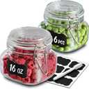 Praknu 16 oz Wide Mouth Mason-Style Glass Jars with Airtight Clamp Lids  6 Pack Square Jars with Labels & Pen  Perfect for Pantry Storage, Canning, Pickling, Fermenting & Meal Prep