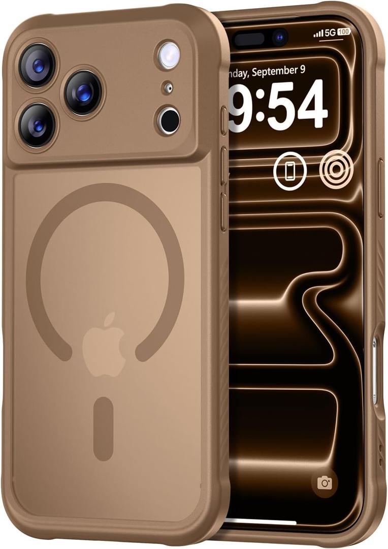 Thomo Magnetic for iPhone 17 Pro Max Case, Compatible with Magsafe, Full Camera Protection, Translucent Matte Military Grade Shockproof with Anti-Fingerprint Phone Cover 2025, Brown
