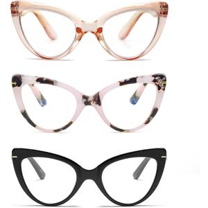 Oversized Cat Eye Reading Glasses for Women Fashion Cute Blue Light Blocking Computer Readers(3-Pair,+2.50)