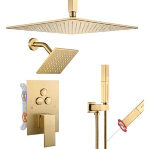 VANFOXLE Shower Faucet Set Brushed Gold Modern Shower System