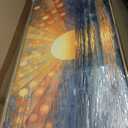 Large Abstract Sun Wall Art, Modern Sunset Ocean Canvas Painting, 24x48 In