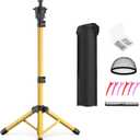 Wig Head Stand 50 Inches, Height Adjustable Tripod Wig Stand, Salon Mannequin Head Stand with Anti-Slip Base for Styling, Wig Display Barber Training, Beauty School (Gold)
