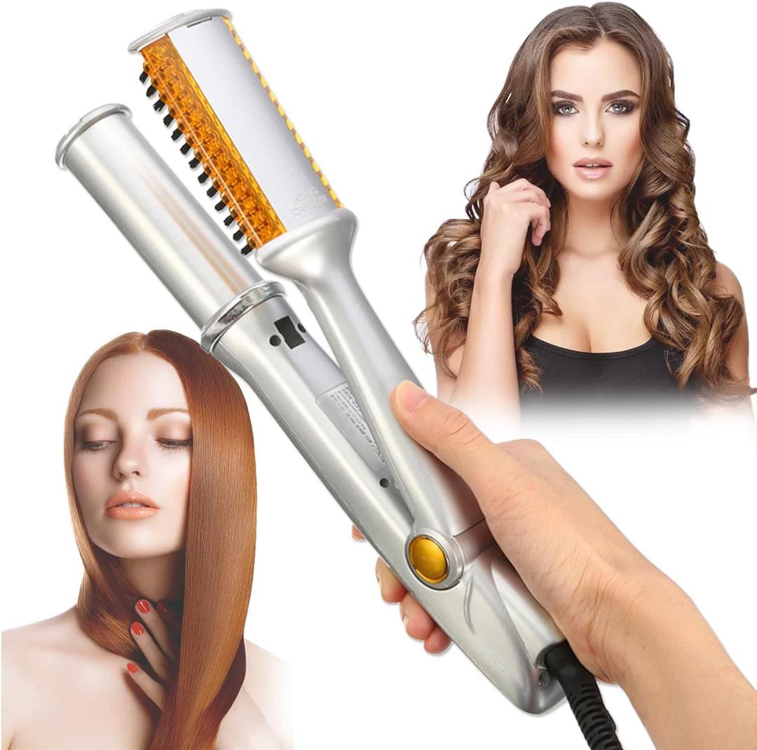 2 in 1 Curling Iron Fast Heating Electric Hair Iron for Hair Styling, Auto-Off Function, with Adjustable Levels, Rotating Roller Curling Wand