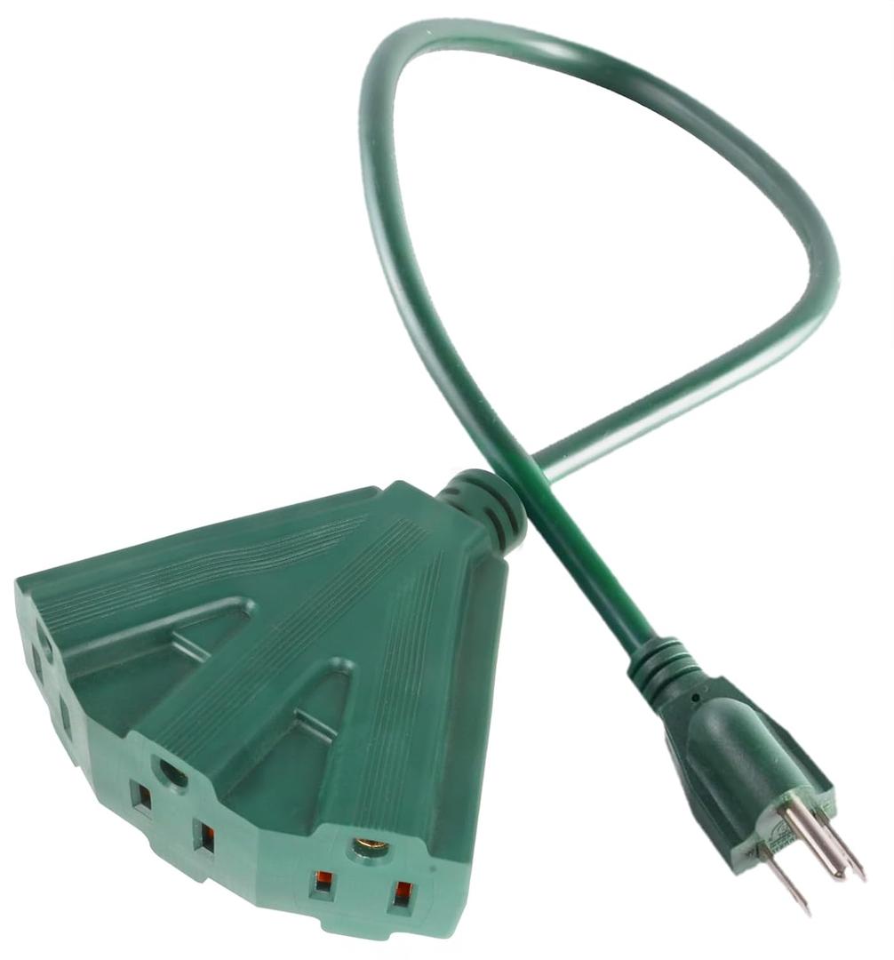 MaxWorks Heavy Duty 3-Foot Extension Cord, 16/3 SJTW, Triple Tap 3-Outlet Adapter, 125V/13A/1625W, ETL Listed, Indoor/Outdoor Use, Green (80697)
