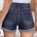 LookbookStore Women's High Waisted Rolled Hem Distressed Jeans Ripped Denim Shorts (M)