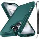 RMOCR Case for iPhone 17 Phone Cover with Screen Protector,Military Grade Heavy Duty Shockproof PhoneCase with Wrist Lanyard Strap,2025 Dark Green