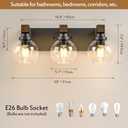 Farmhouse Bathroom Vanity Light Fixtures, 3-Light Wood Bathroom Light Fixtures Over Mirror, Rustic Vanity Lighting with Glass Shade for Living Room, Bedroom, Hallway (Black)