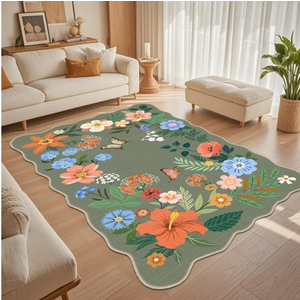 5x7 Floral Washable Area Rugs, Lagre Living Room Rug Floral Vintage Soft Ultra Thin Kids Bedroom Carpet Rug for Girls Playroom Entryway, Green