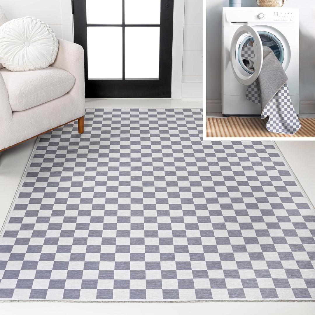 JONATHAN Y Machine Washable Indoor Area Rug 9X12 Purple Gray/White, Ainsley Modern Cottage Checkerboard for Living Room, Bedroom, Kitchen, Office, Easy-Cleaning, Pet-Friendly, Non-Shedding WSH126A-9 (8'10" x 12' (Rectangular))