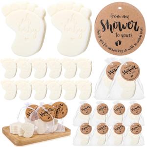 Swiffen 25 Sets Baby Shower Soap Favors for Guests Girl Boy Mini Footprint Handmade Scented Soaps with Thank You Tags and Organza Bags for Shower Gender Reveal Party Favors White