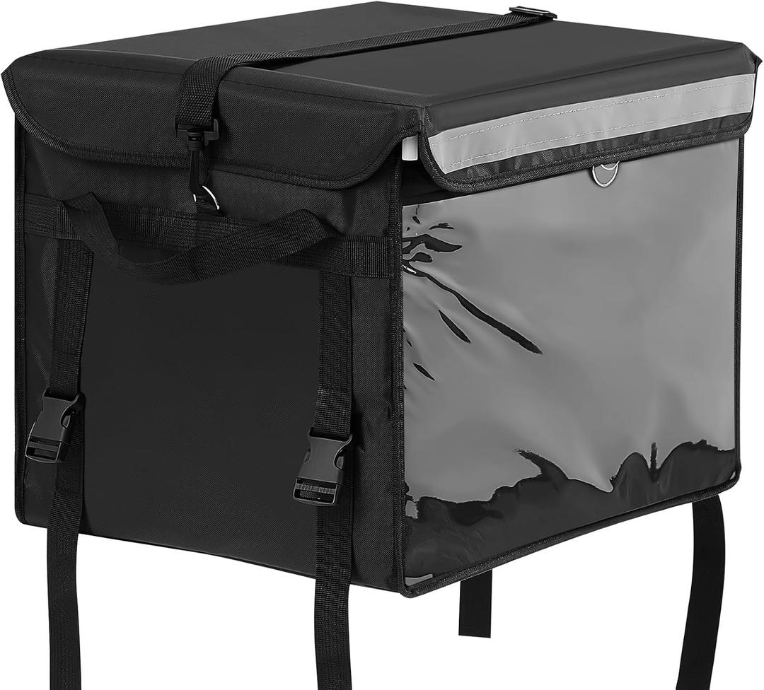 CroBlissful Insulated Food Delivery Bag for Bike with Rear Rack Pizza Delivery Box with Shoulder Belt and Internal Accessories Waterproof, Internal Dimensions(Black,19.2 x 15.5 x 16.1 Inches)