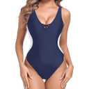 Women's Tummy Control Swimsuits One Piece Backless Crisscross Bathing Suit, Blue, Size XXL