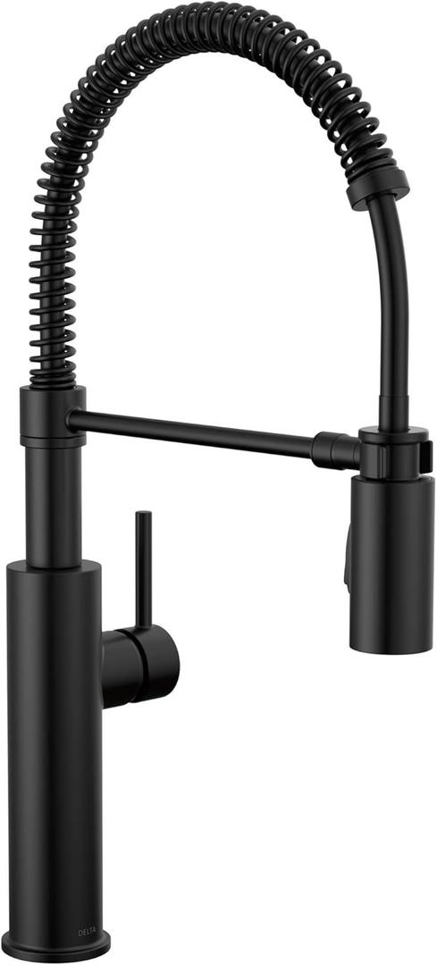 Delta Faucet Antoni Black Kitchen with Pull Down Sprayer, Commercial Style Sink Faucet, Faucets for Sinks, Single-Handle, Magnetic Docking Spray Head, 18803-BL-DST, Matte Black