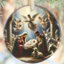 2 x Nativity Christmas Decorations, 3.5 Inch Ceramic Religious Christmas Ornament, Christmas Tree Ornaments, Christian Gifts for Kids, Religious Gifts for Women, Xmas Gifts for Mom, Merry (Birth of Jesus)