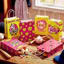 MotiMind 24 Pcs Softball Paper Gift Bags Softball Goodie Party Favor Bags with Handles Portable Hot Pink Yellow Sports Ball Candy Snack Treat Pouch for Women Birthday Party Decorations Team Supplies