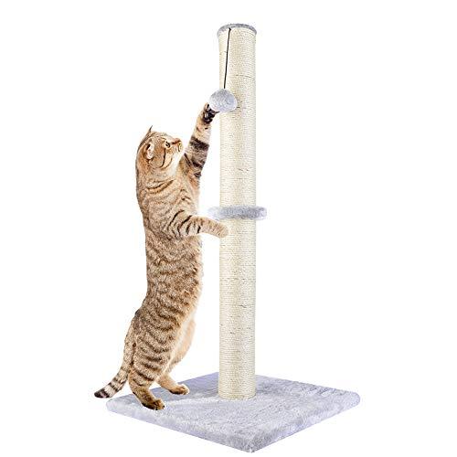 Dimaka 29" Height Tall Cat Scratching Post, Claw Scratcher with Sisal Rope and Covered with Soft Smooth Plush, Vertical Scratch [Full Strectch] for Standard Size Cats(Grey, 29 inches for All Cats)