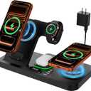 Dual Phone Magnetic Wireless Charging Station for Apple Devices/Apple Ecosystem,with Auto-Switch 7-Color Light & Clock, Compatible with iPhone 17/16/15, for iWatch 11/10/9 & AirPods Pro3Black