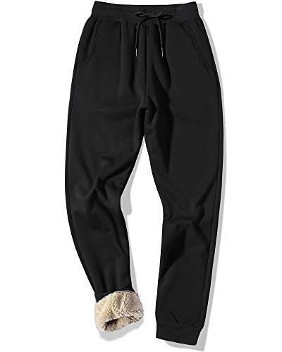 MACHLAB Men's Thermal Fleece Jogger Pants Sherpa Lined Sweatpants Winter Warm Thick Track Pants Black#1809 L