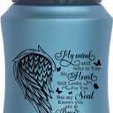 4.5 Inches Small Urn for Human Ashes Stainless Steel Mini Cremation Urn Small Keepsake Urn Heart Wing Pattern Memorial Ashes Container-Blue