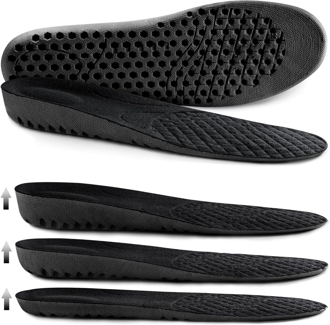 Ailaka Elastic Shock Absorbing Height Increasing Sports Shoe Insoles, Soft Breathable Honeycomb Orthotic Replacement Inserts for Men & Women (8-12 M US Women/7-10 M US Men, Black-heel Height: 2.5cm)