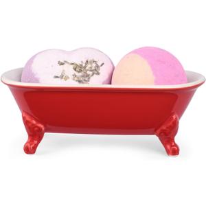 6.5" Ceramic Mini Decorative Clawfoot Bathtub Bar Soap Dish, Kitchen Sponge Holder and Shower Tray for Bathroom, 1 Pack(Chili)