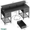Huuger 55 inch Computer Desk with 4 Drawers, Gaming Desk with LED Lights & Power Outlets, Home Office Desk with Large Storage Space for Bedroom, Work from Home, Black