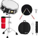 Vangoa Snare Drum Kit with Remo Head 14" x 5.5" Student Marching School Band Beginner Practice Snare Drum with Stand, Drumstick Holder, Padded Gig Bag, Mute Pad, Neck Strap, and 5A Drum Sticks, Black