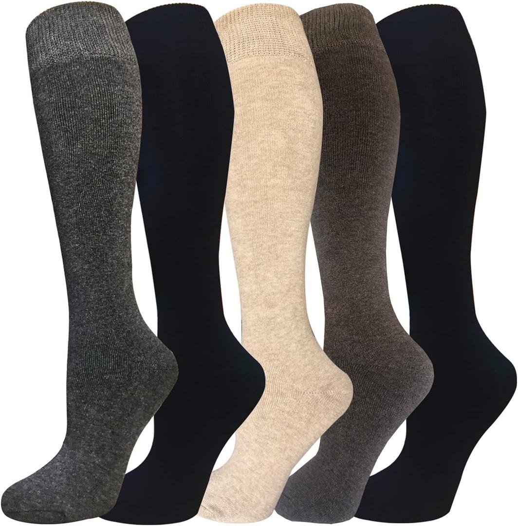Warm Knee High Socks for Women-Thermal Cotton Socks for Hiking,Work,Winter,Gifts Mixed Color 3(5 Pack Women)