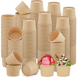 Ruisita 300 Packs Paper Ice Cream Cups 5 Ounce Disposable Soup Bowls Brown Dessert Bowls for Hot or Cold Food Party Supplies Treat Dessert Cups for Sundae Frozen Yogurt