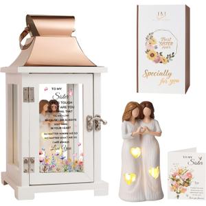 Sister Lantern with Friend Hand-Painted Figure, Sister Birthday Gifts from Sis, Unique Friendship Gift Ideas for Women Thanksgiving Christmas Wedding