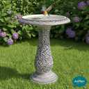 Pedestal Birdbath with Solar Fountain, Resin Stone Composite Outdoor Garden Decor, Standing Bird Bath for Outside Patio Yard, 23-Inch Tall, Garden Fountain, Resin Bird Baths, Hummingbird Bowl