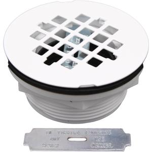 Westbrass D206P-50 2" No-Caulk PVC Compression Shower Drain with 4-1/4" Round Grid Cover, Powder Coat White