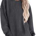 PRETTYGARDEN Women's Oversized Sweatshirt 2025 Fall Fashion Clothes Ribbed Corduroy Long Sleeve Going Out Pullover Tops (Dark Grey, Medium)  