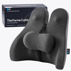 Lumbar Support Pillow for Office Chair - Lower Back Pain Relief Cushion with Adjustable SpineAlign Bolster, Memory Foam Pillow for Car, Couch, Gaming Seats - Dual Straps, Dark Grey