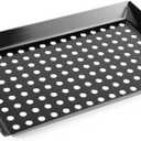 Grill Basket for Outdoor Grill, 12"x8" Outdoor Grilling Tray with Handle, Small & Medium Durable Non-stick BBQ Veggies Basket with Holes for Vegetables, Shrimp, Camping Barbecue Accessories