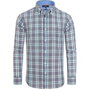 Alimens & Gentle Men's Plaid Button Down Shirts Cotton Long Sleeve Dress Shirts Regular Fit Gingham Shirts (Large, Grey/Green, Plaid)