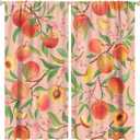 Fruit Blackout Curtains Pink Cute Peach Green Leaves Flower Retro Art Print for Girl Bedroom Kitchen Decor Rod Pocket Window Drapes 2 Panels 42x45in