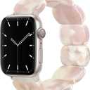 Newlibery Resin Stretchy Watch Bands Women Compatible with Apple Watch 38mm 40mm 41mm 42mm (S11/10) Tortoise Light Bracelet Beaded Elastic Strap for iWatch Series11/10/9/8/7/6/5/4/3/2/1/SE/Ultra (S) (Cherry Pink)