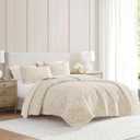 Martha Stewart - King Quilt Set, 100% Cotton Reversible Bedding Set, Incredibly Soft Feel for Year Round Comfort, 3 Piece Bed Set with Matching Pillowcases (Layered Branches Beige)