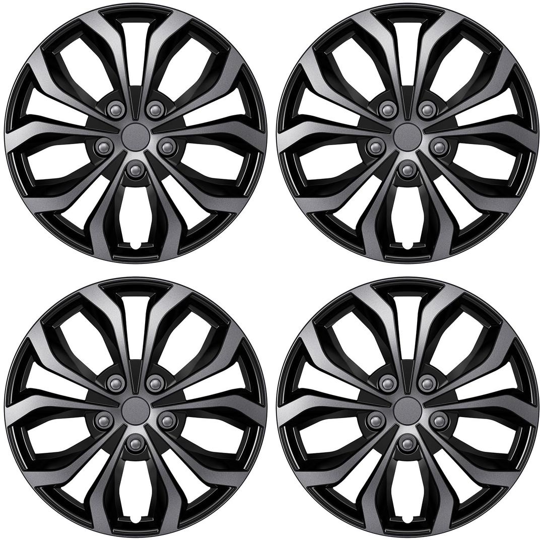 AutoBeeDen 4-Pack Universal Hubcaps Replacement R15 15 inch, Steel Wheel Rim Cover for Most Cars Trucks Sedans SUV, 15" 15 in Wheel Covers Hub Caps (Gray+Black Color)