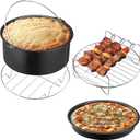 Navaris Air Fryer Accessories Set, 4pcs Nonstick Air Fryer Accessory Kit, Cake Pan, Pizza Pan, Stainless Steel Airy Fryer Rack with 3 Skewers For Ninja, Phillips, Cosori, Oven