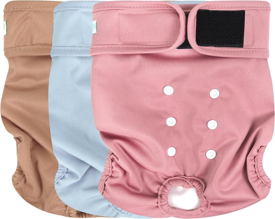 wegreeco Washable Dog Diapers Female Highly Absorbent Reusable Diapers for Doggie in Heat Dog Period for Heat Cycle, Pack of 3 (X-Large (X-Large (17.5"-27" Waist), Champagne Colour)