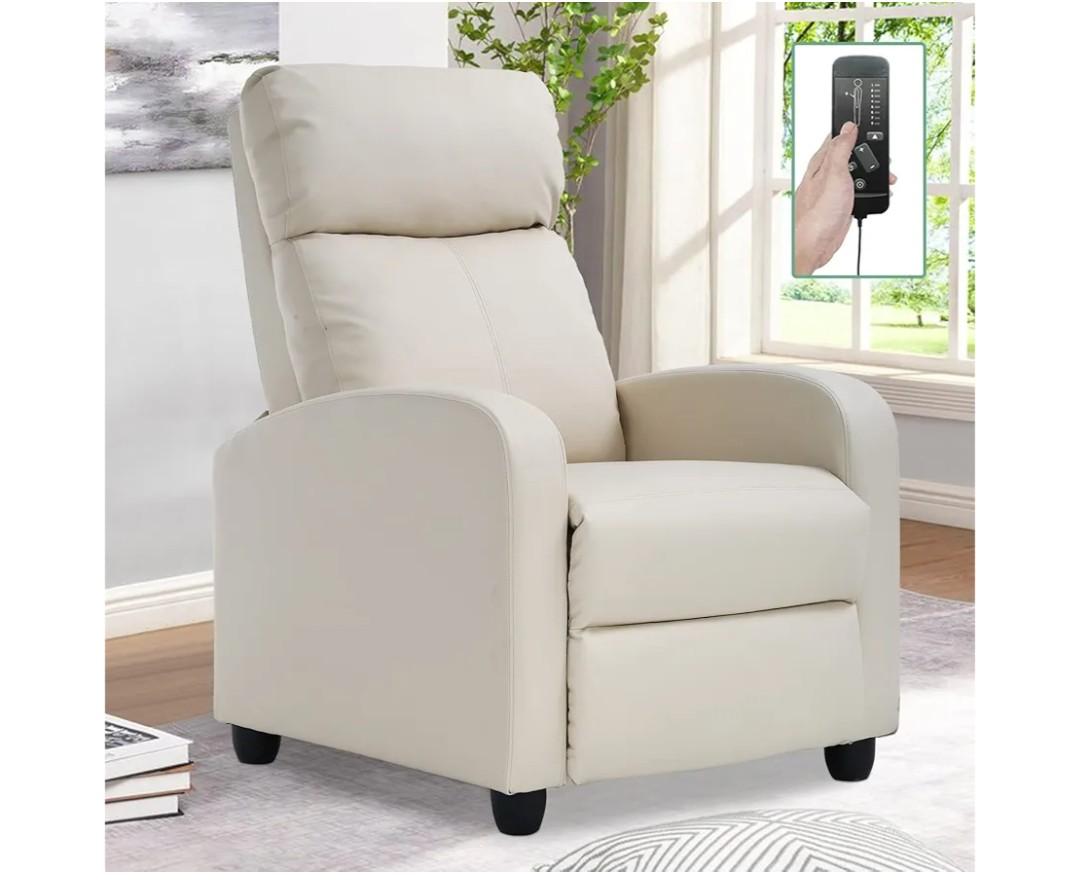 Living Room Recliner Chair Modern Reclining Easy Lounge Winback Single Sofa Reading Chair PU Leather Home Theater Seating Massage Adjustable Accent Armchair w/ Thick Seat Cushion & Backrest, Beige