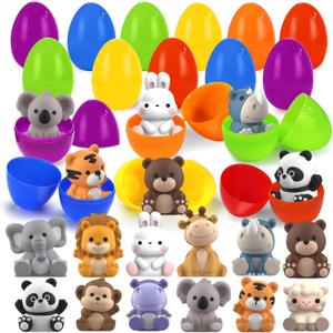Letapapa 12 Pack Easter Eggs Filled with Safari Animal Finger Puppets for Easter Basket Stuffers, Easter Egg Fillers, Easter Eggs Hunt, School Classroom Rewards Party Favor Supplies