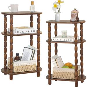 MaxSmeo Narrow Side Table Set of 2, 3-Tier Narrow End Table Living Room Set of 2 with Storage, Skinny Side Table Nightstand for Small Space, Bedrooms, Living Room (Rustic Brown)
