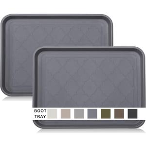Boot Tray for Entryway Indoor, Heavy Duty Shoe Mat Tray 2 Packs, 16.7"x12.8" Waterproof Shoes Trays with Raised Edge, Outdoor Multi-Purpose Mats for Boots, Garden, Pets (Gray)