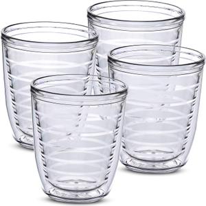 12oz Insulated Tumblers Plastic - Great for Iced Coffee & Hot Drinks, 4 pack Clear Double Wall Insulated Drinking Glasses Cups, BPA-Free, Reusable Cups, Camping, Travel, Kitchen, Party, 4 Count