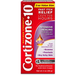 Cortizone-10 Maximum Strength Intensive Healing Itch Relief Cream, 1% Hydrocortisone, Fast-Acting, Anti-Itch Cream for Bug Bites, Rash, Eczema, Psoriasis, Poison Ivy, Oak, Sumac & More, 2 oz