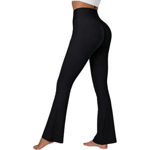 Sunzel Sunzfly Invisible Butt Scrunch Flare Leggings for Women, Mini Flared Yoga Pants with Tummy Control and High Waist (Black, XS)